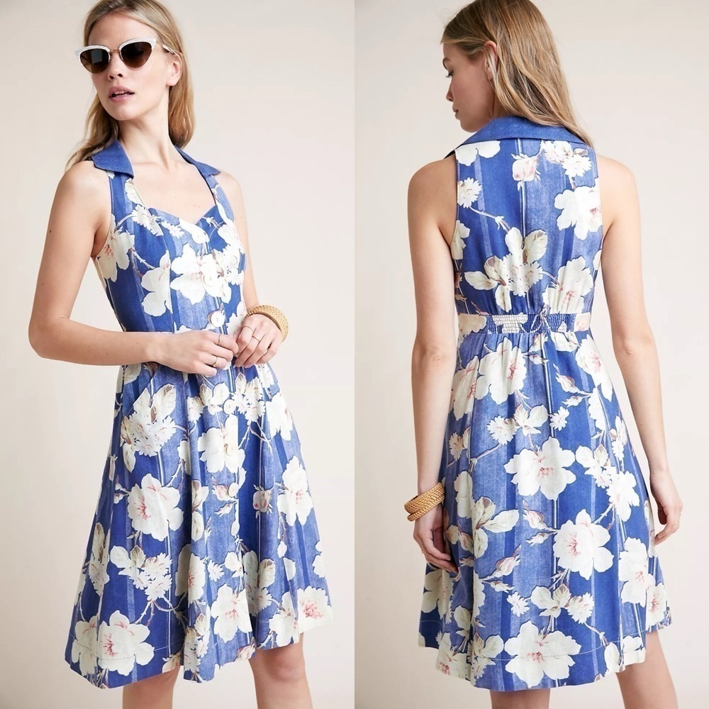 Anthropologie Camellia Collared Dress Retro Pinup